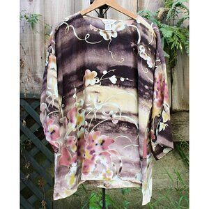 Citron Santa Monica - 100% Silk Button Popover Tunic in Southwest Colors - Med